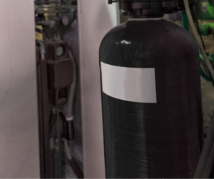 water softener with piping in the back